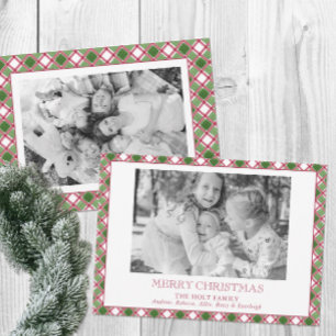 Cartes Pour Fêtes Annuelles Photo de Noël à carreaux aquarelle bordeaux et ver