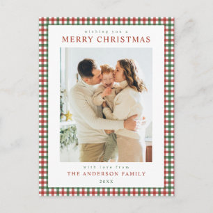 Cartes Pour Fêtes Annuelles Photo de Noël à carreaux rouges et verts