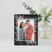 Cartes Pour Fêtes Annuelles Photo de Noël À feuillage persistant et blanche (Debout devant)