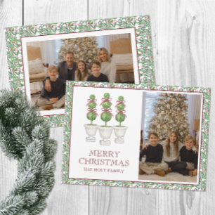 Cartes Pour Fêtes Annuelles Photo de Noël à la topiaire en aquarelle bordeaux