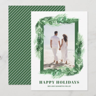 Cartes Pour Fêtes Annuelles Photo de Noël à la végétation à l'aquarelle