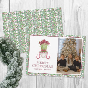 Cartes Pour Fêtes Annuelles Photo de Noël à l'amaryllis burgundy aquarelle