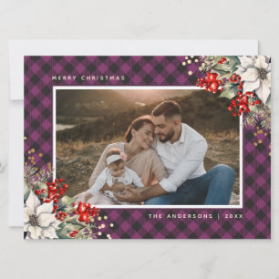 Cartes Pour Fêtes Annuelles Photo de Noël au poinsettia et au houx aquarelle v
