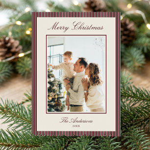 Cartes Pour Fêtes Annuelles Photo de Noël aux rayures élégantes Bourgogne