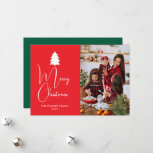 Cartes Pour Fêtes Annuelles Photo de Noël avec bloc rouge moderne et signature