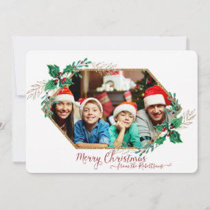 Cartes Pour Fêtes Annuelles Photo de Noël avec du houx, des baies, du feuillag
