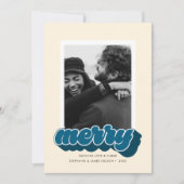 Cartes Pour Fêtes Annuelles Photo de Noël avec écriture rétro bleue Merry (Devant)