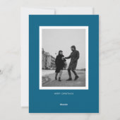 Cartes Pour Fêtes Annuelles Photo de Noël avec écriture rétro bleue Merry (Dos)