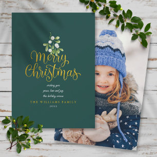 Cartes Pour Fêtes Annuelles Photo de Noël avec guirlande dorée et texte Merry