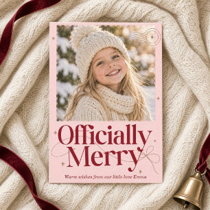 Cartes Pour Fêtes Annuelles Photo de Noël avec tampon postal rose joyeux offic