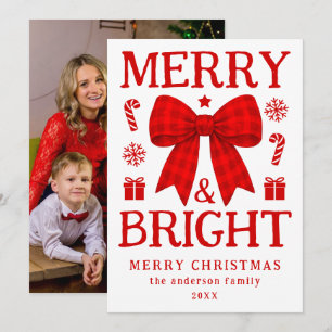 Cartes Pour Fêtes Annuelles Photo de Noël avec un nœud en vichy rouge Joyeux e