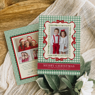 Cartes Pour Fêtes Annuelles Photo de Noël avec un nœud rouge dessiné à la main