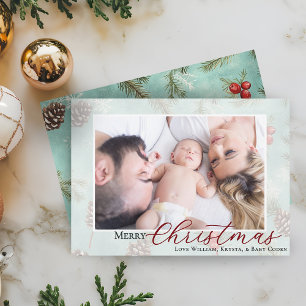 Cartes Pour Fêtes Annuelles Photo de Noël avec verdure hivernale 