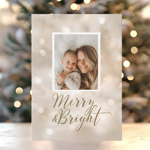 Cartes Pour Fêtes Annuelles Photo de Noël beige doré Merry & Bright