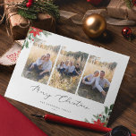 Cartes Pour Fêtes Annuelles Photo de Noël botanique<br><div class="desc">Noël botanique,  3 cartes de vacances photo. Aquarelle Verdure hivernale et arrangements floraux avec typographie chic minimaliste et support couleur verte coordonnant.</div>