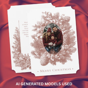 Cartes Pour Fêtes Annuelles Photo de Noël botanique à couronne rouge vintage