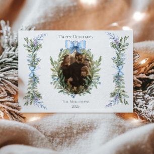 Cartes Pour Fêtes Annuelles Photo de Noël botanique au ruban bleu