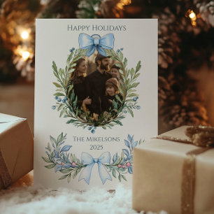 Cartes Pour Fêtes Annuelles Photo de Noël botanique au ruban bleu
