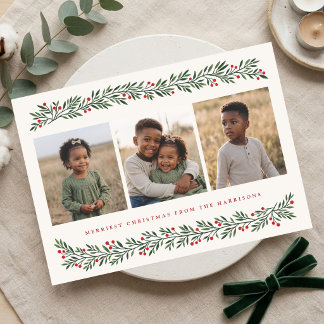 Cartes Pour Fêtes Annuelles Photo de Noël botanique aux baies peintes à la mai