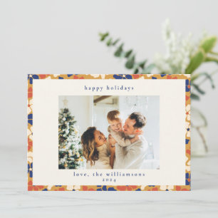 Cartes Pour Fêtes Annuelles Photo de Noël botanique florale bleu moutarde bohè