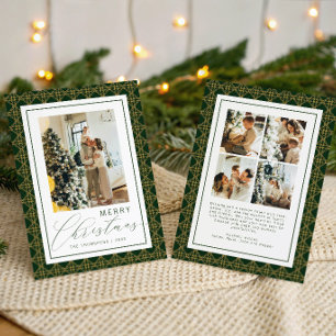 Cartes Pour Fêtes Annuelles Photo de Noël classique à carreaux verts et jaunes