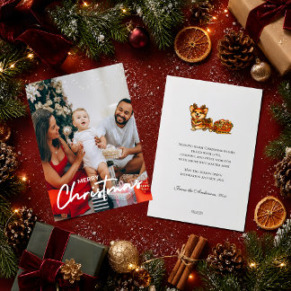 Cartes Pour Fêtes Annuelles Photo de Noël Cozy Corgi Renne Traîneau Rétro