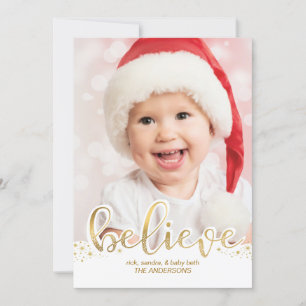 Cartes Pour Fêtes Annuelles Photo de Noël Croire Faux Gold Foil Effet