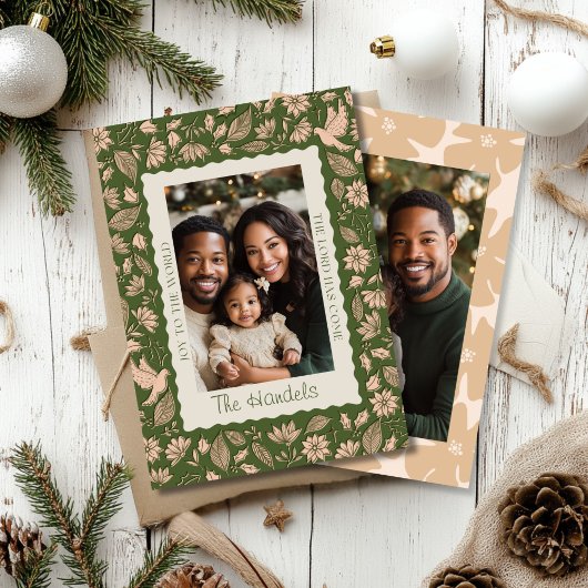 Cartes Pour Fêtes Annuelles Photo de Noël d'art populaire vert et beige