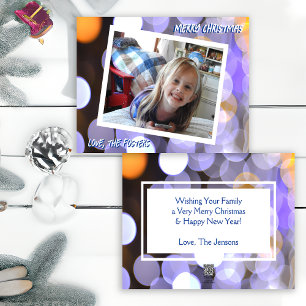 Cartes Pour Fêtes Annuelles Photo de Noël de Blue and Gold Bokeh