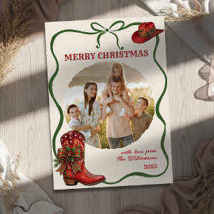 Cartes Pour Fêtes Annuelles Photo de Noël de botte de cowboy dessinée à la mai
