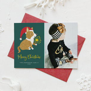 Cartes Pour Fêtes Annuelles Photo de Noël de Corgi avec un chapeau de Père Noë