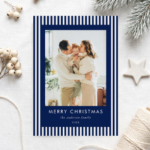 Cartes Pour Fêtes Annuelles Photo de Noël de famille aux rayures bleues marine