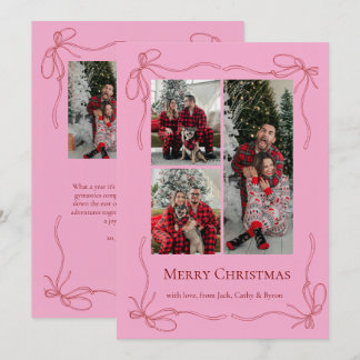 Cartes Pour Fêtes Annuelles Photo de Noël de famille avec un élégant nœud roug