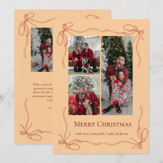 Cartes Pour Fêtes Annuelles Photo de Noël de famille avec un élégant nœud roug