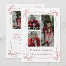 Photo de Noël de famille élégante avec ruban rouge