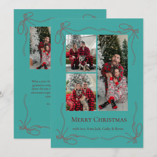 Cartes Pour Fêtes Annuelles Photo de Noël de famille élégante avec ruban rouge