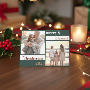 Cartes Pour Fêtes Annuelles Photo de Noël de famille joyeuse bénie en vert