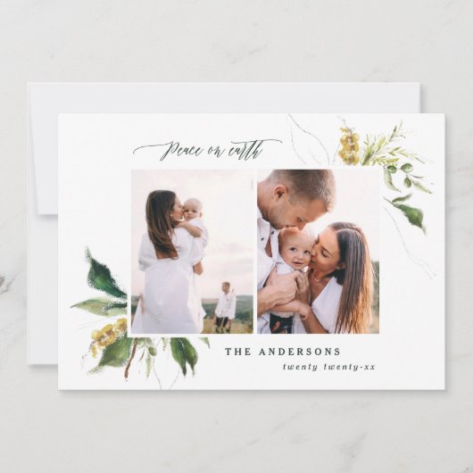 Cartes Pour Fêtes Annuelles Photo de Noël de feuillage botanique peint (Devant)