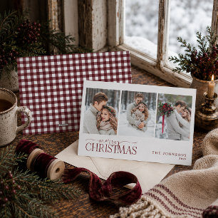 Cartes Pour Fêtes Annuelles Photo de Noël de jeunes mariés au tissu gingham ca