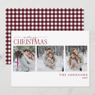 Cartes Pour Fêtes Annuelles Photo de Noël de jeunes mariés au tissu gingham ca
