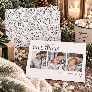 Cartes Pour Fêtes Annuelles Photo de Noël de jeunes mariés botanique gris fonc