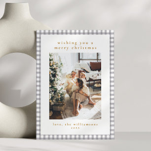 Cartes Pour Fêtes Annuelles Photo de Noël de la famille En vichy Gray tirée à