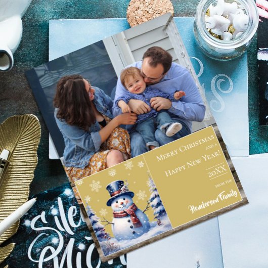 Cartes Pour Fêtes Annuelles Photo de Noël de la forêt d'hiver | Doré