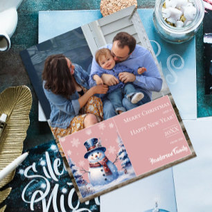 Cartes Pour Fêtes Annuelles Photo de Noël de la forêt d'hiver Rose