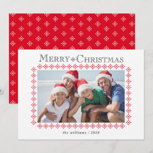 Cartes Pour Fêtes Annuelles Photo de Noël de la frontière du flocon rouge