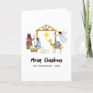 Cartes Pour Fêtes Annuelles Photo de Noël de la Nativité à l'aquarelle