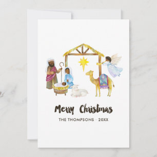 Cartes Pour Fêtes Annuelles Photo de Noël de la Nativité à l'aquarelle