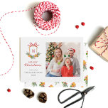 Cartes Pour Fêtes Annuelles Photo de Noël de Monogram Citrus Crest<br><div class="desc">Elégante carte de voeux Monogram de vacances avec une crête aquarelle peinte à la main avec des oranges et la verdure d'hiver. Ajoutez votre photo de famille préférée.</div>