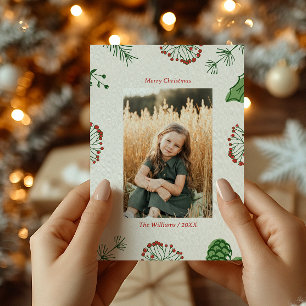 Cartes Pour Fêtes Annuelles Photo de Noël de pin à mistletoe tiré à la main