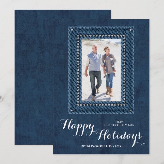 Cartes Pour Fêtes Annuelles Photo de Noël Denim (Devant / Derrière)